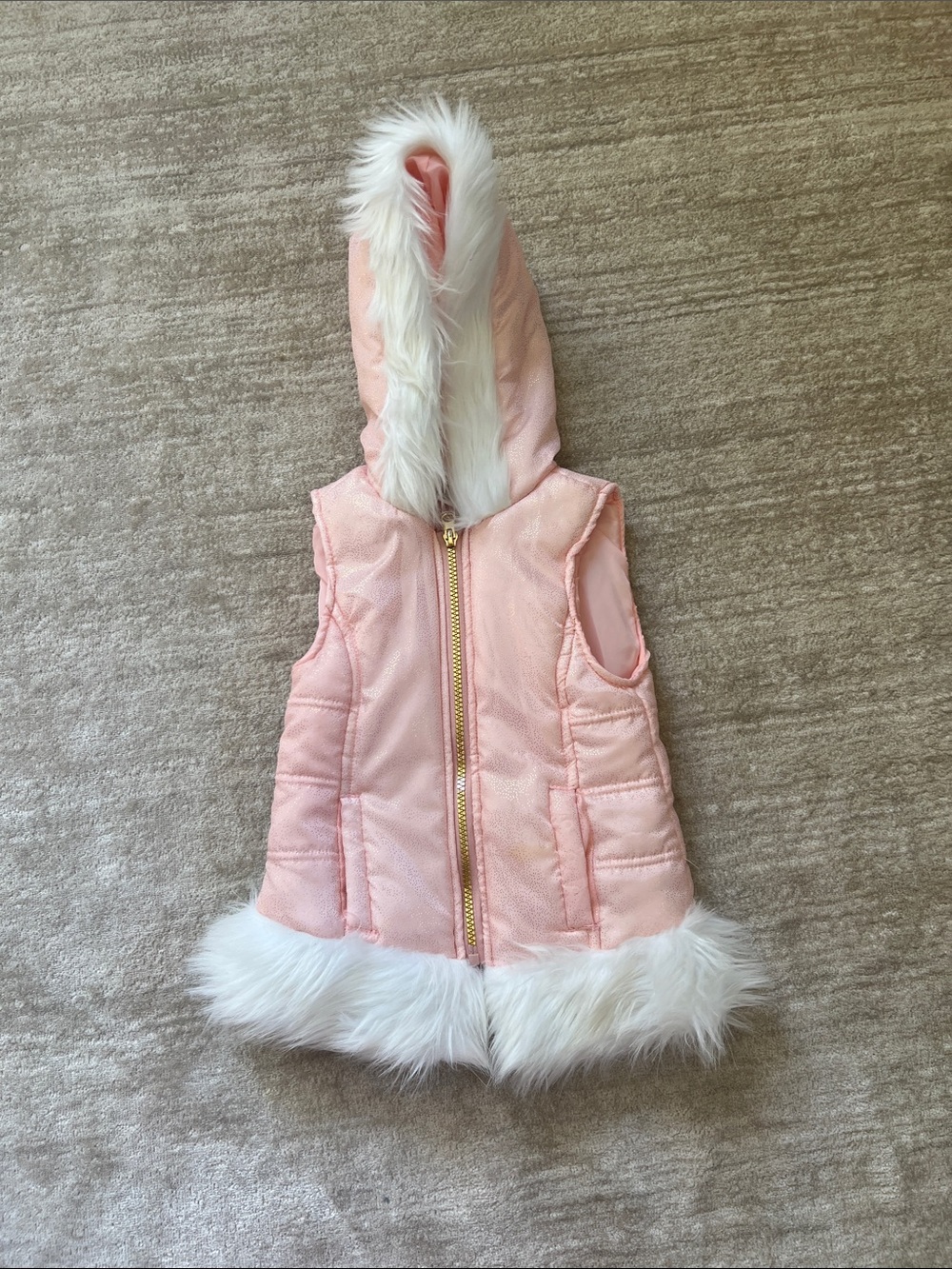 Little Lass Pink Hooded Vest with White Faux Fur Trim